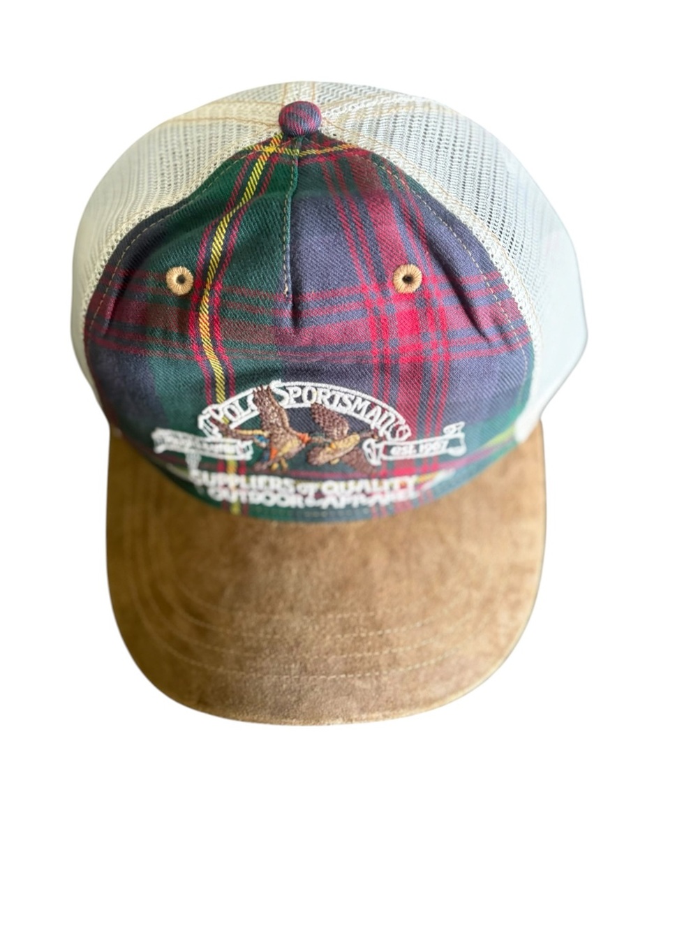 Polo Ralph Lauren Sportsman Flannel Suede Bill mesh Trucker Hat OS NWT
